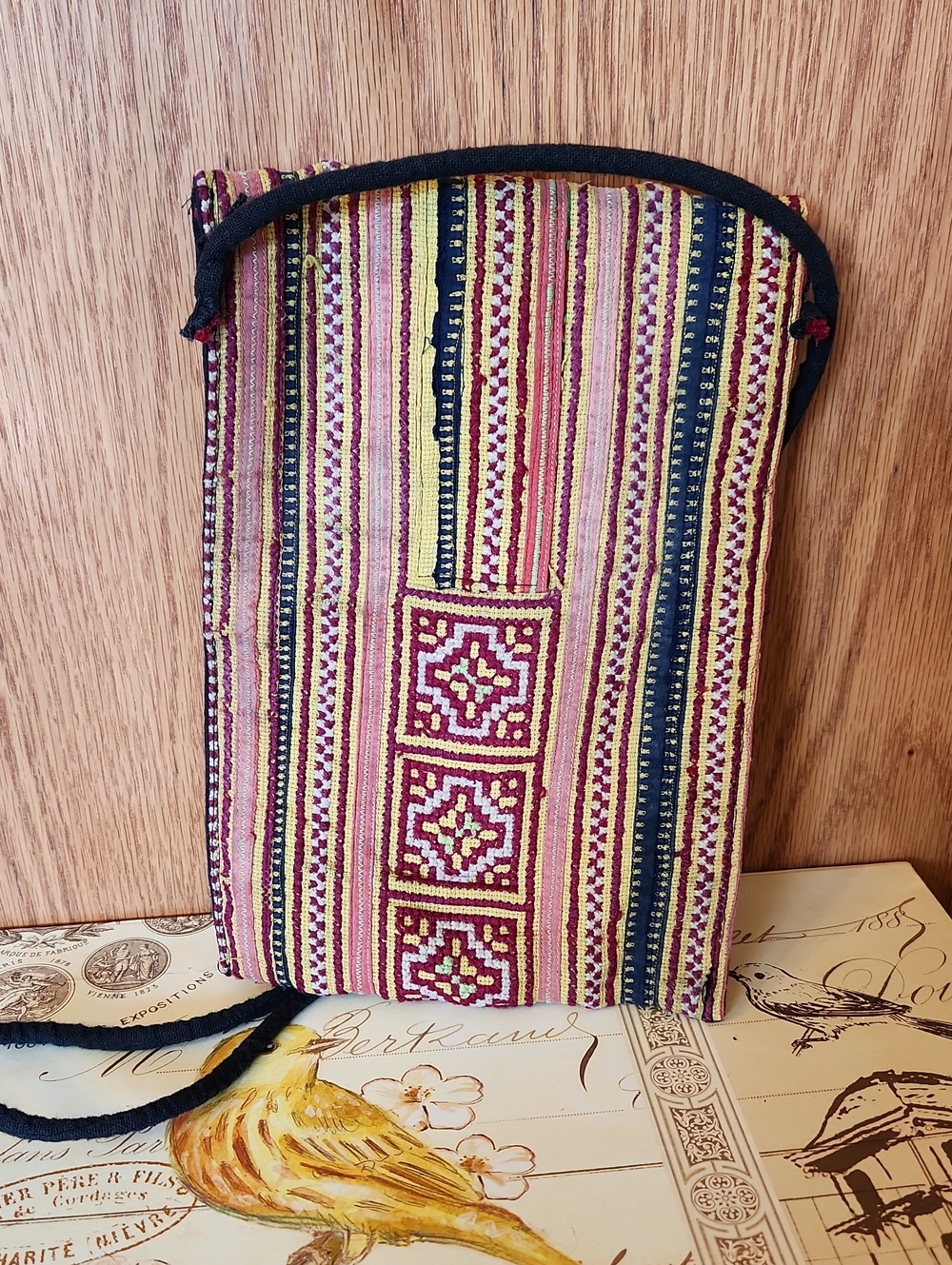 Source Unknown Handwoven Crossbody Bag in Yellow, Pink, Black